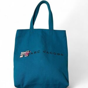 Marc Jacobs x MTV Blue Canvas Tote Bag - Used Stylish Graphic Logo Shopper Bag